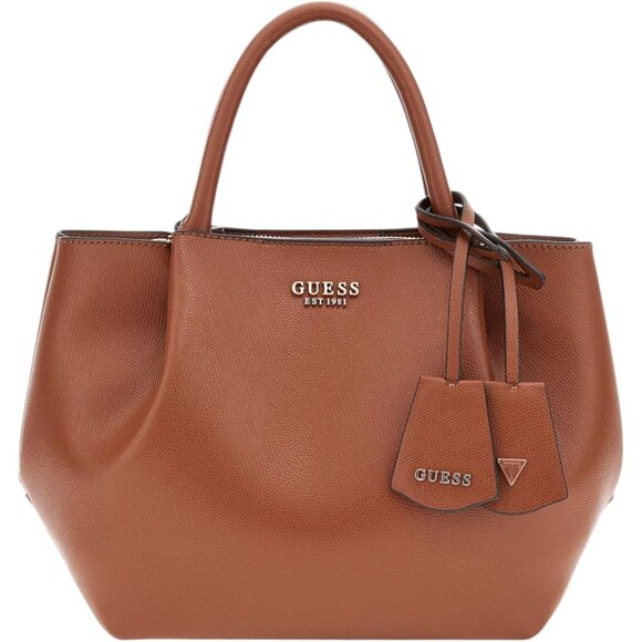 Amorette Girlfriend Satchel Cognac Eco Faux Leather Zipper Bag with Gold Hardwar